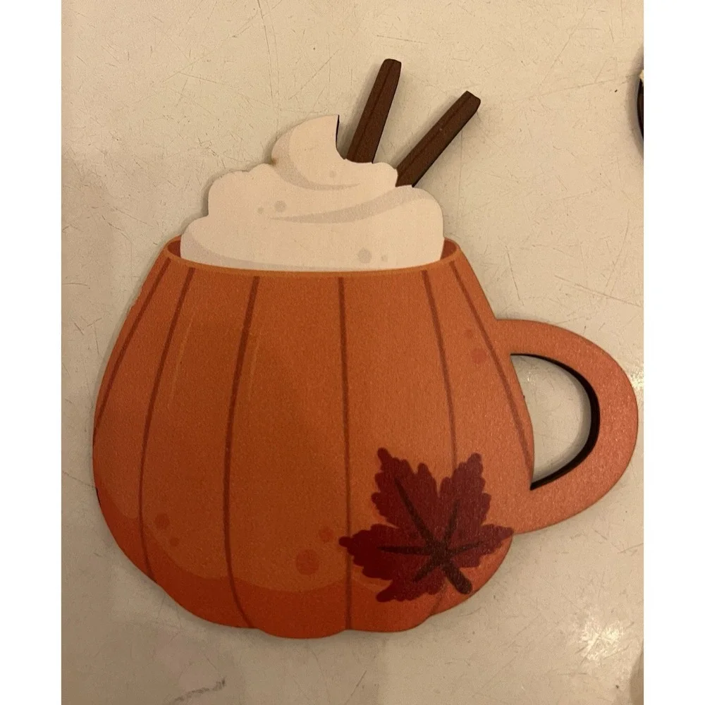 Fall/Thanksgiving Autumn Decor 13 PC Wood-Leaves, Pumpkin, Gnome, Latte